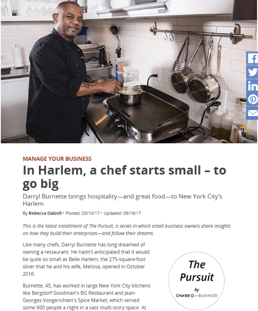 A Harlem chef was featured in JPMorgan Chase's The Pursuit campaign celebrating small business owners.