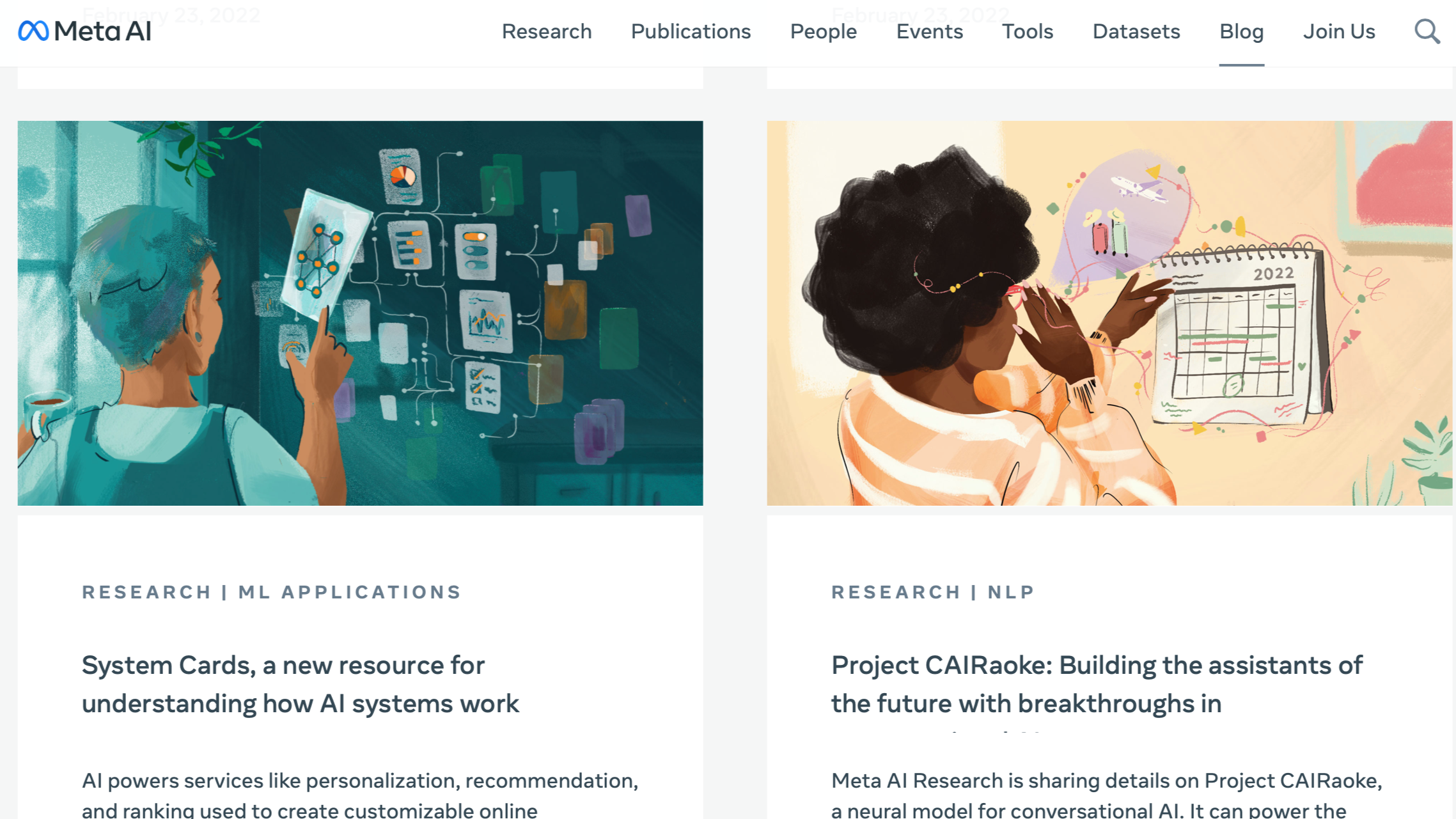 Meta AI Blog illustrating AI research communications.