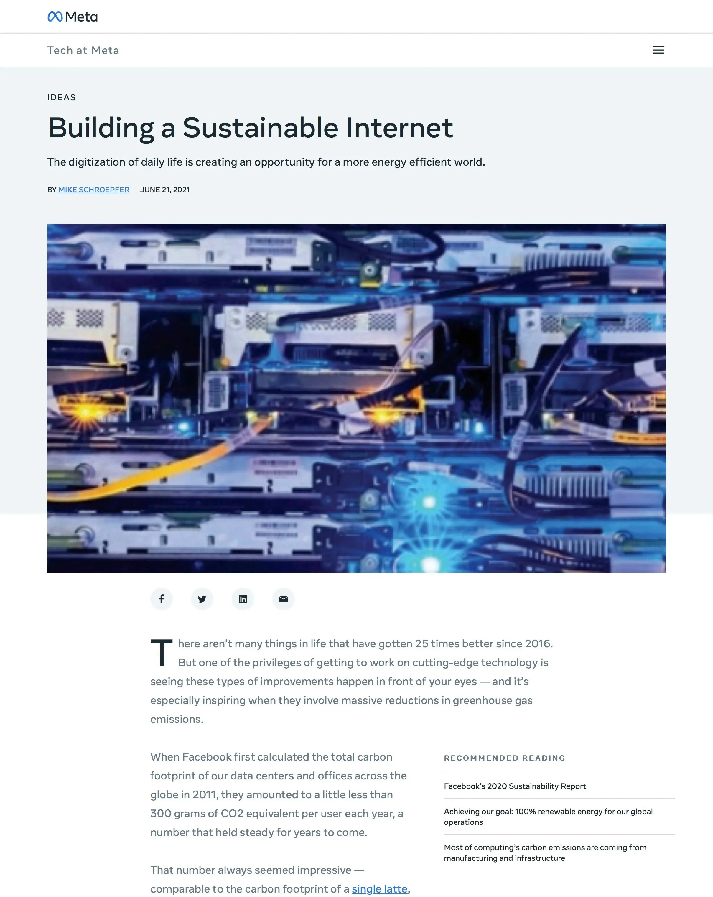Close-up of computer servers and networking hardware, with blue and yellow lights, representing data centers and internet infrastructure.