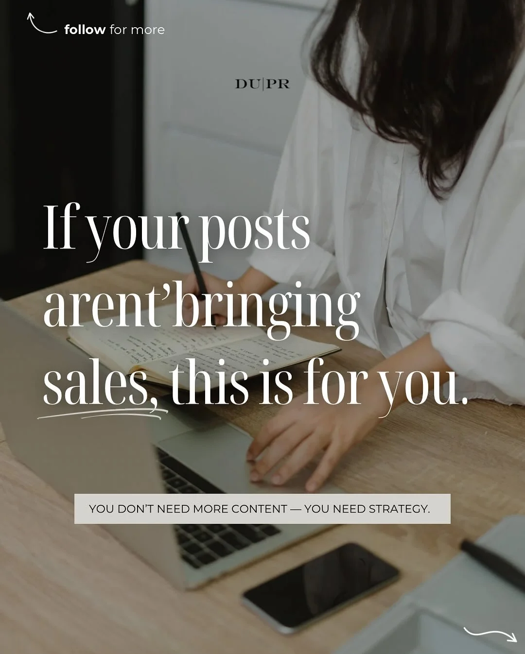 If your posts aren&rsquo;t bringing sales, this is for you.

Most businesses post daily but still struggle to convert because they&rsquo;re missing one thing &mdash; strategy. At DU | PR, we help brands turn their content into sales systems that attr