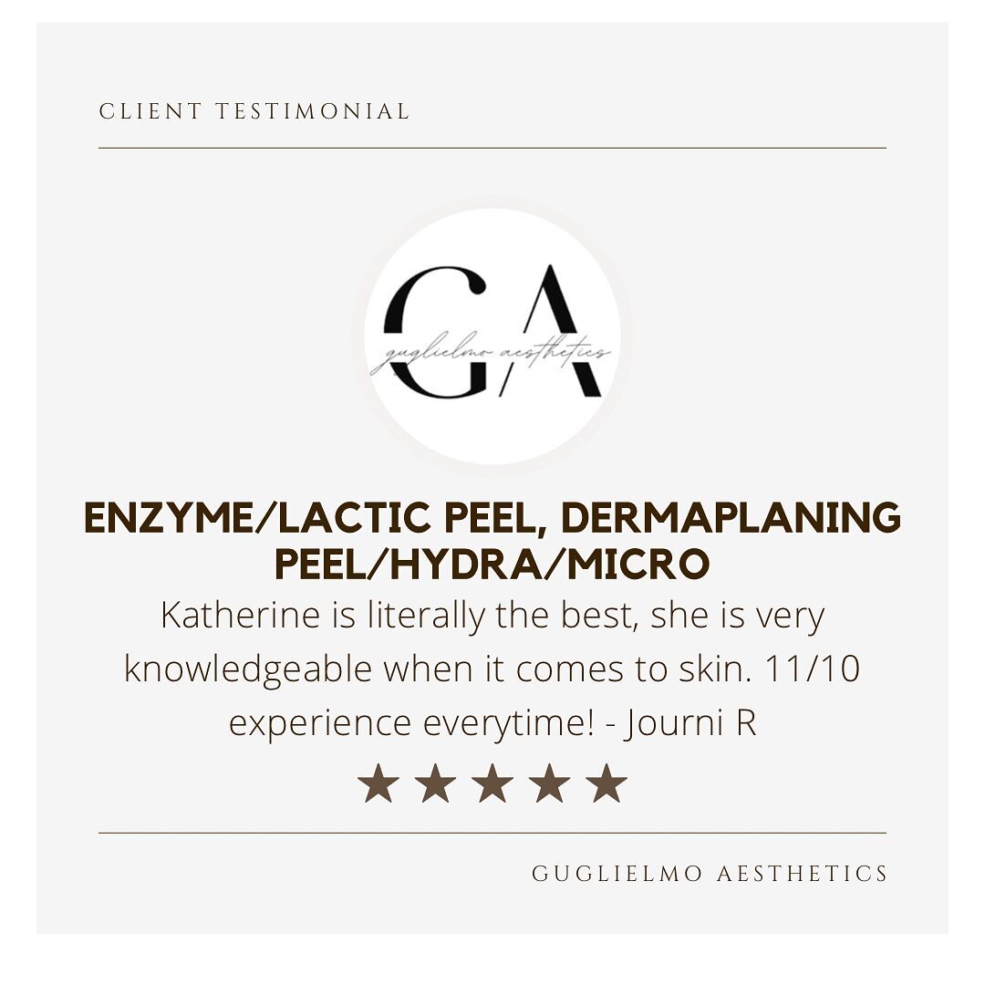 Client Testimonial❣️So incredibly thankful for all of my clients! 

#guglielmo_aesthetics #clienttestimonial #skincare #booknow #hydrafacial #facial #peel #dermaplaning