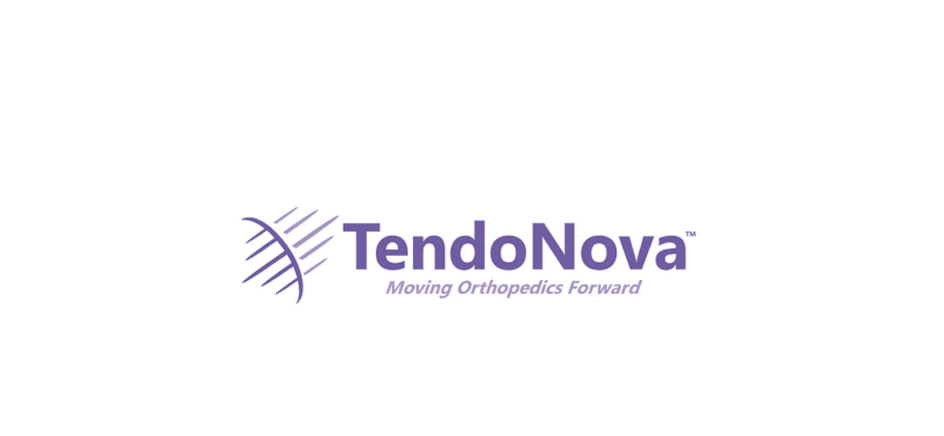 TendoNova logo with purple text and a tagline 'Moving Orthopedics Forward' on a white background.