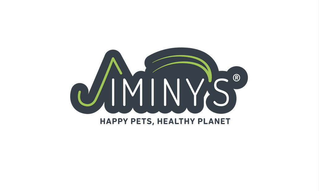 Logo of Jiminy's with the tagline "Happy Pets, Healthy Planet"