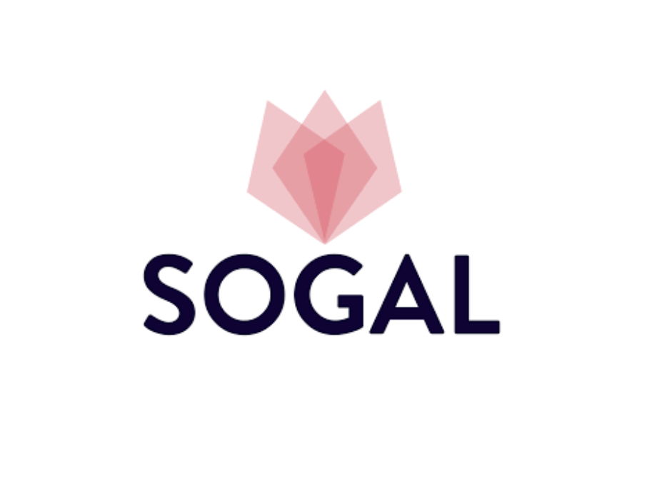 A logo with a stylized pink and red geometric shape above the black text 'SOGAL' on a white background.
