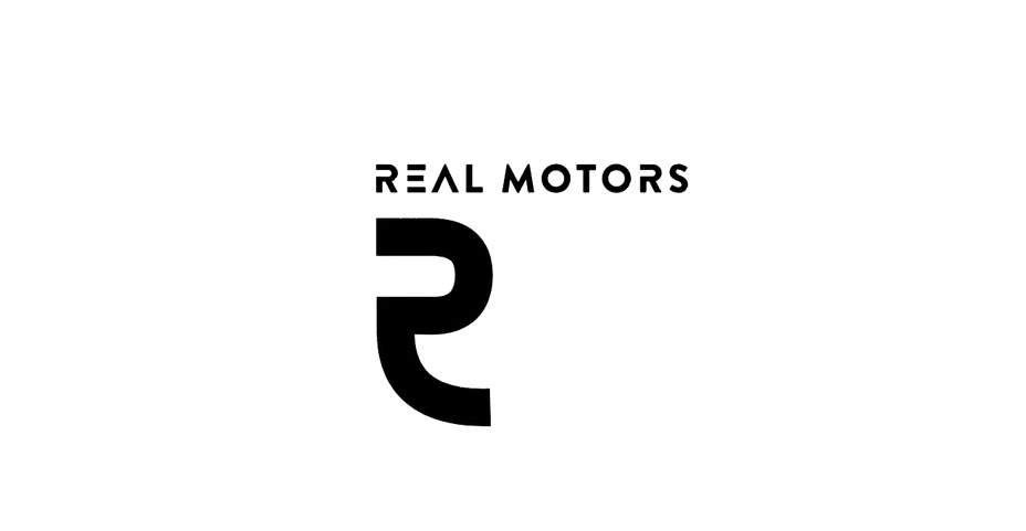 Black and white logo with stylized letter R and the text 'REAL MOTORS' above it.