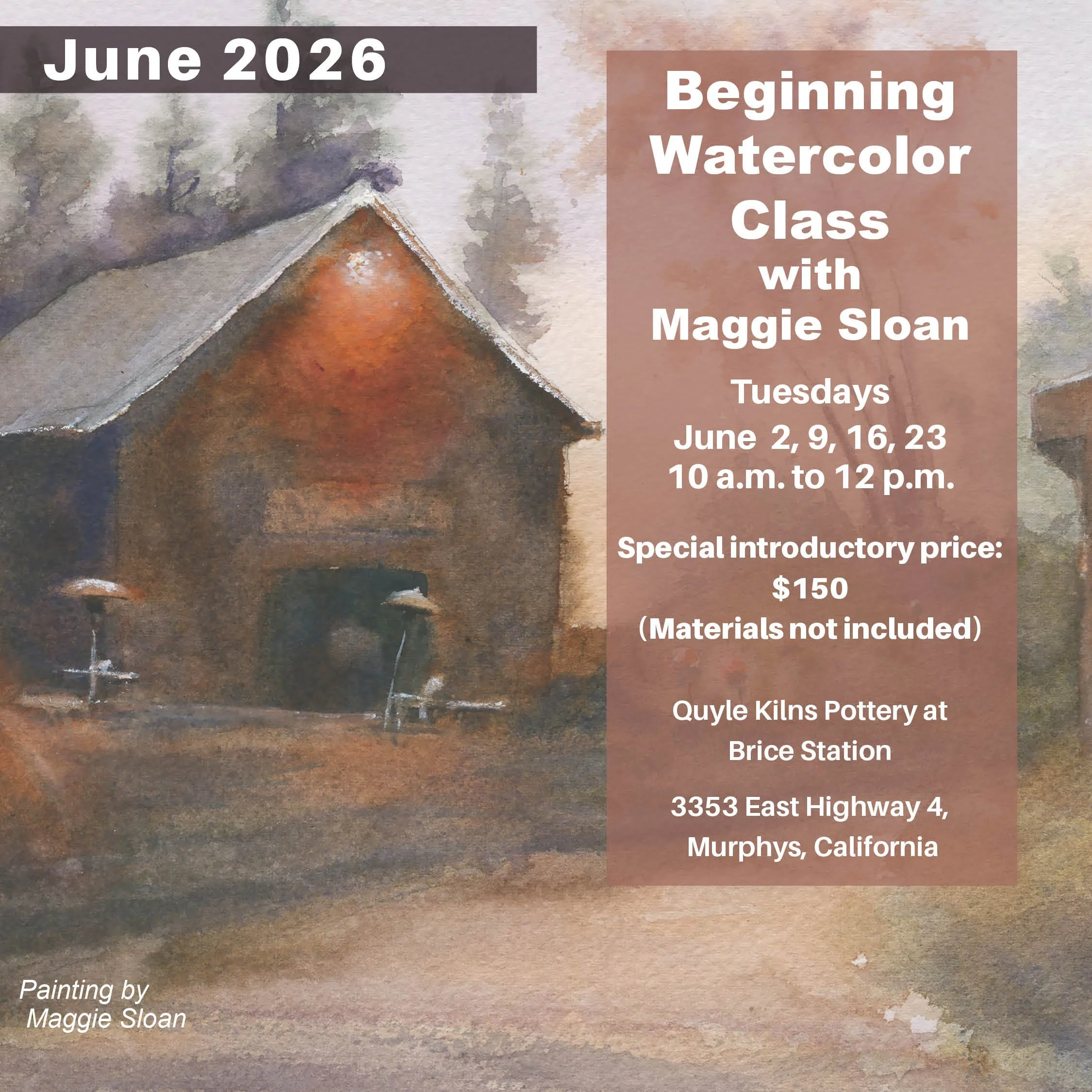 June 2026 Beginning In-Person Watercolor Class