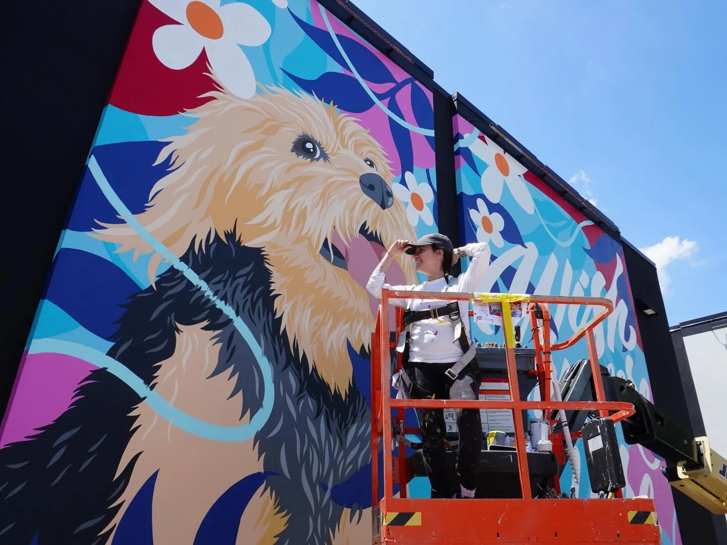 Process shots from Belly&rsquo;s mural at @learnlakenona. See last reel for the story behind this design - I&rsquo;m so grateful she gets to tower over a space I&rsquo;ve poured so much of myself into!