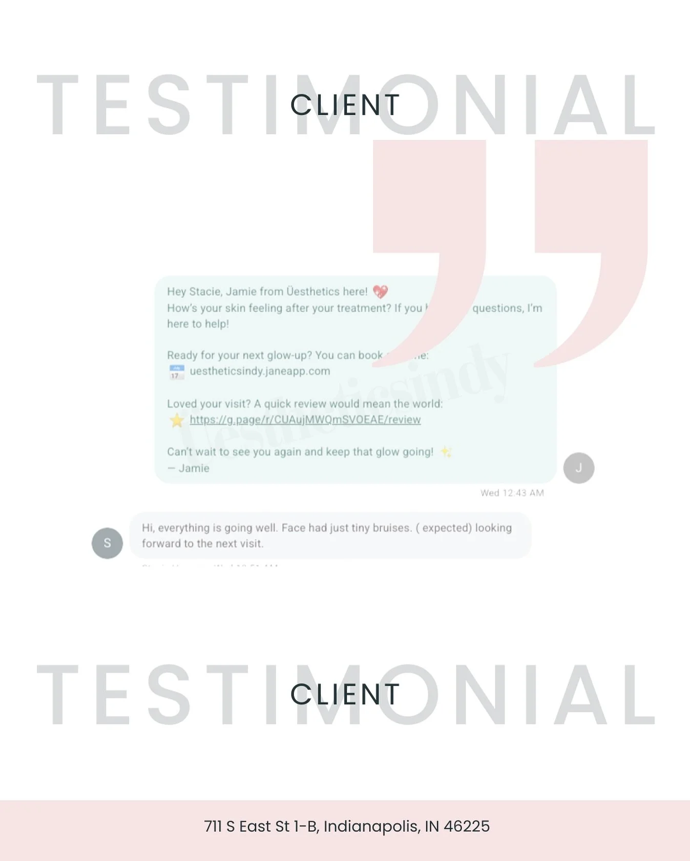 The post-treatment check-in ✨ Client care doesn&rsquo;t end when you leave our space. We love ensuring our clients feel supported and are healing beautifully. 

Thank you for trusting us, Stacie!

Ready to start your journey with a team that cares? B