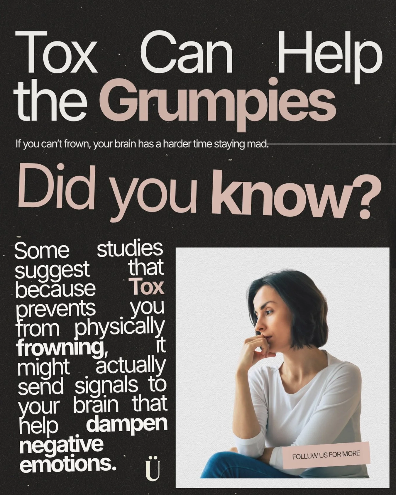 Your &ldquo;resting stress face&rdquo; might be working overtime 👀l
Some studies suggest that when Tox softens your ability to frown, it may also help interrupt the facial feedback loop tied to negative emotions. Translation? Less grumpy energy, mor