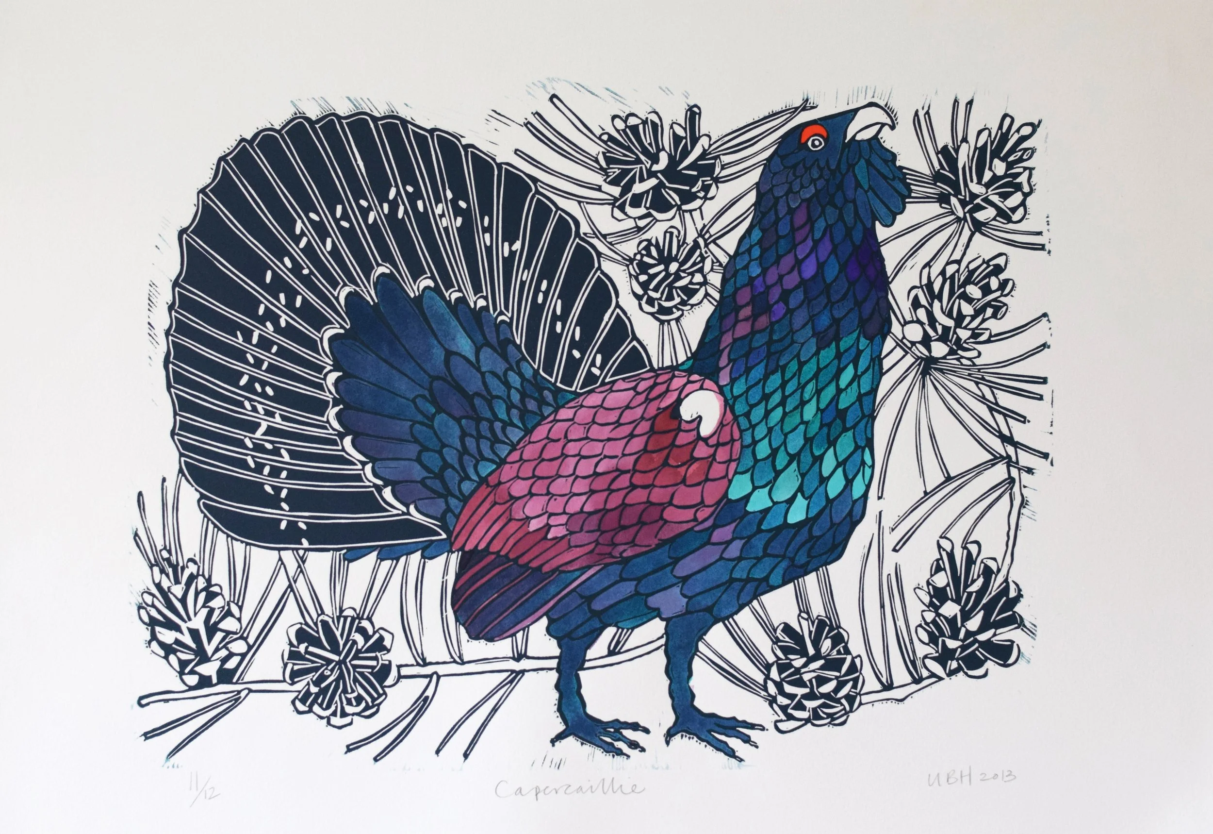 Title: Capercaillie - Lino print 2013