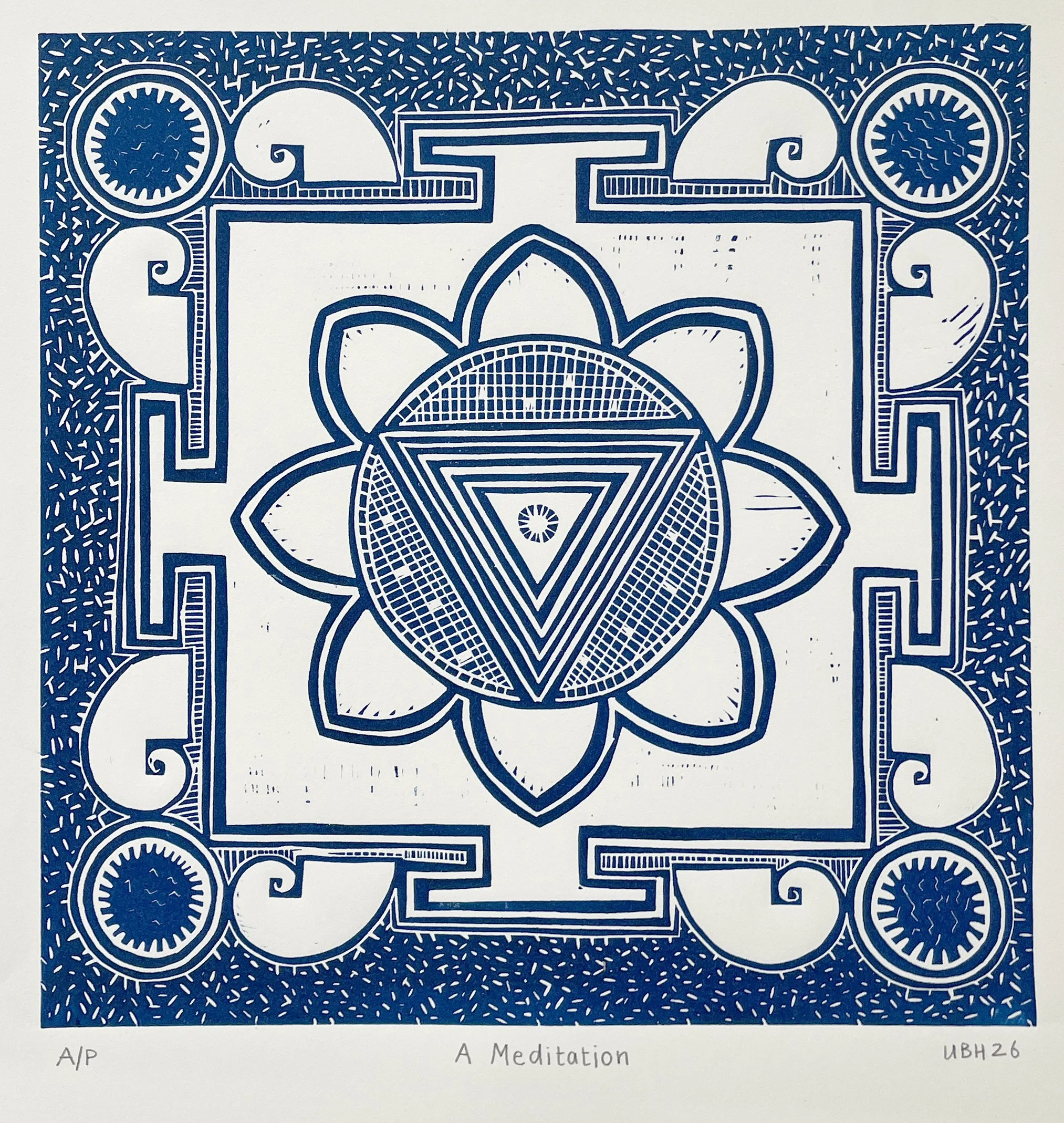 Title: A Meditation - Lino Print - 40 x 40cm Printed on Fabriano 2026