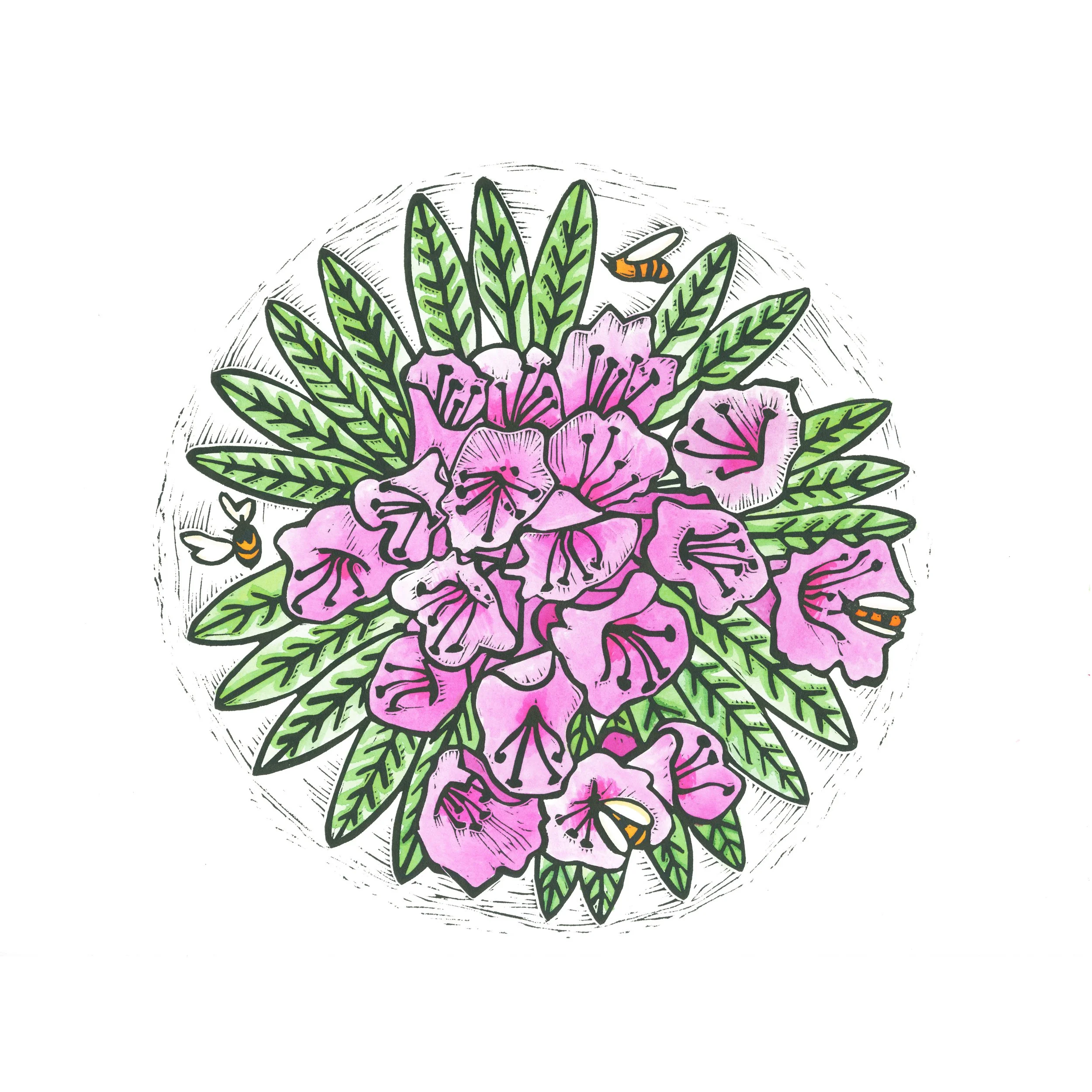 Title: Azalea - Lino Print 2016