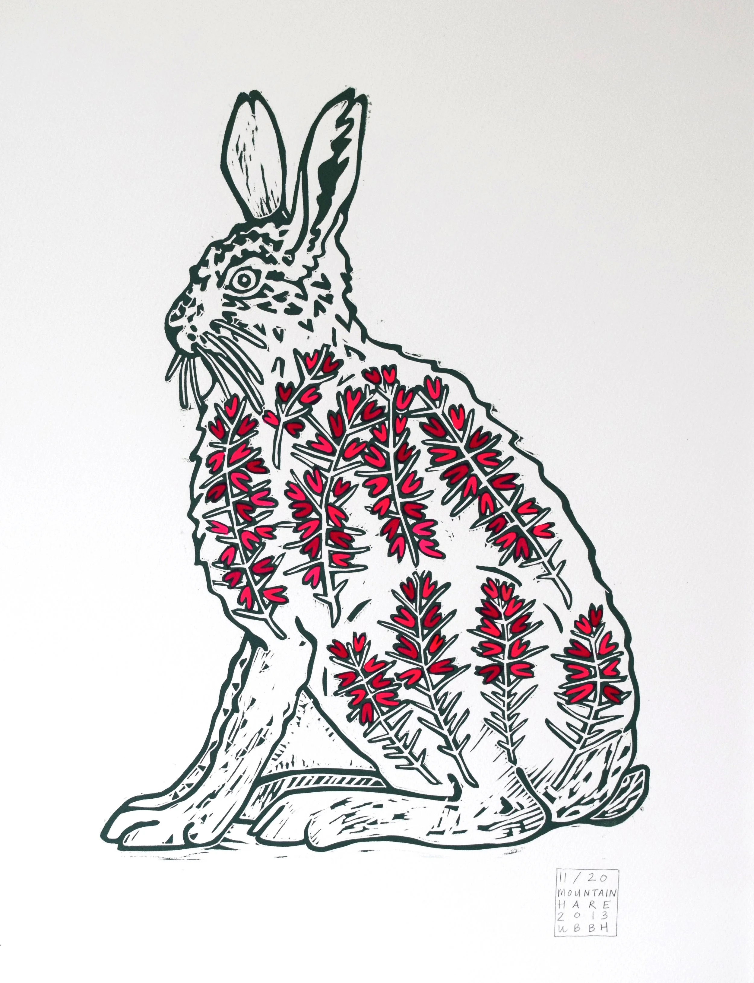Title: Mountain Hare - Lino Print 2013
