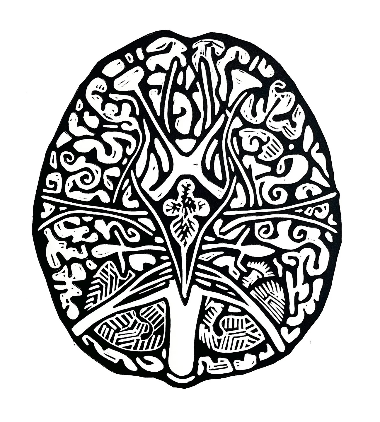 Title: Brain -  Lino Print - 30 x 30cm Printed on Fabriano 2026