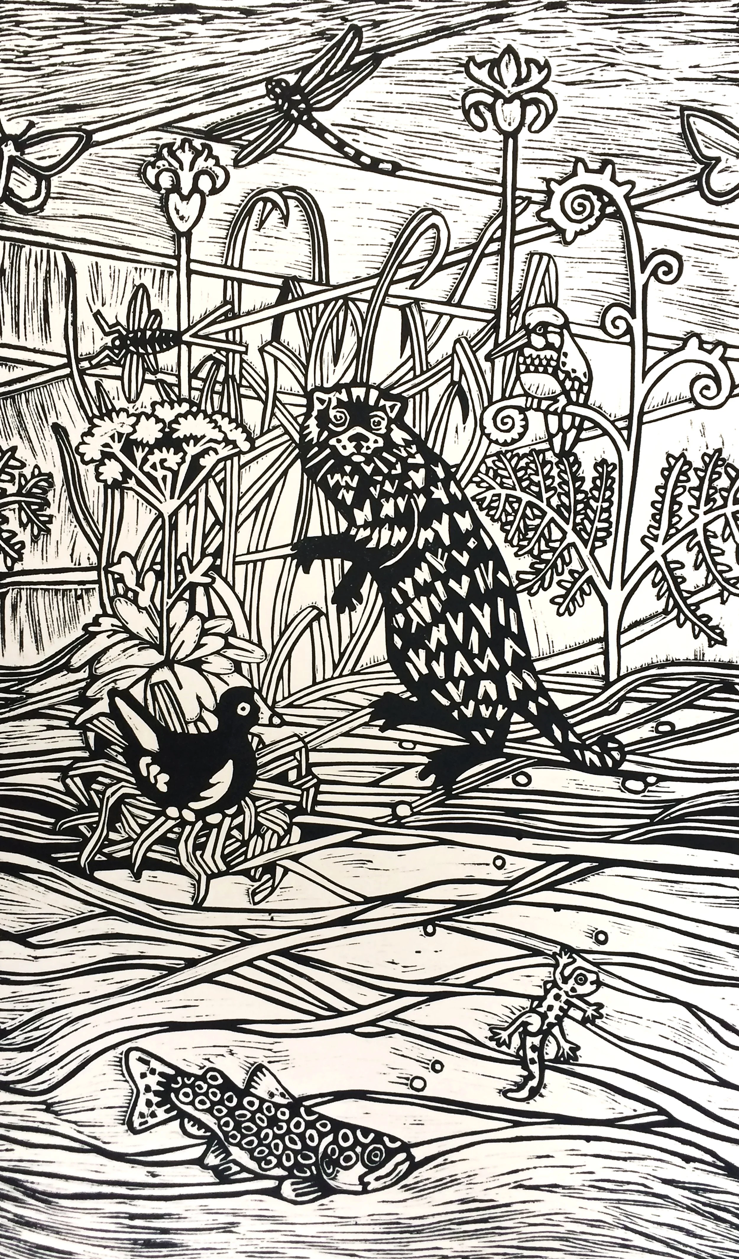 Title: Riverbank - Lino Print - Printed on Fabriano Rosapina Avorio - 2017