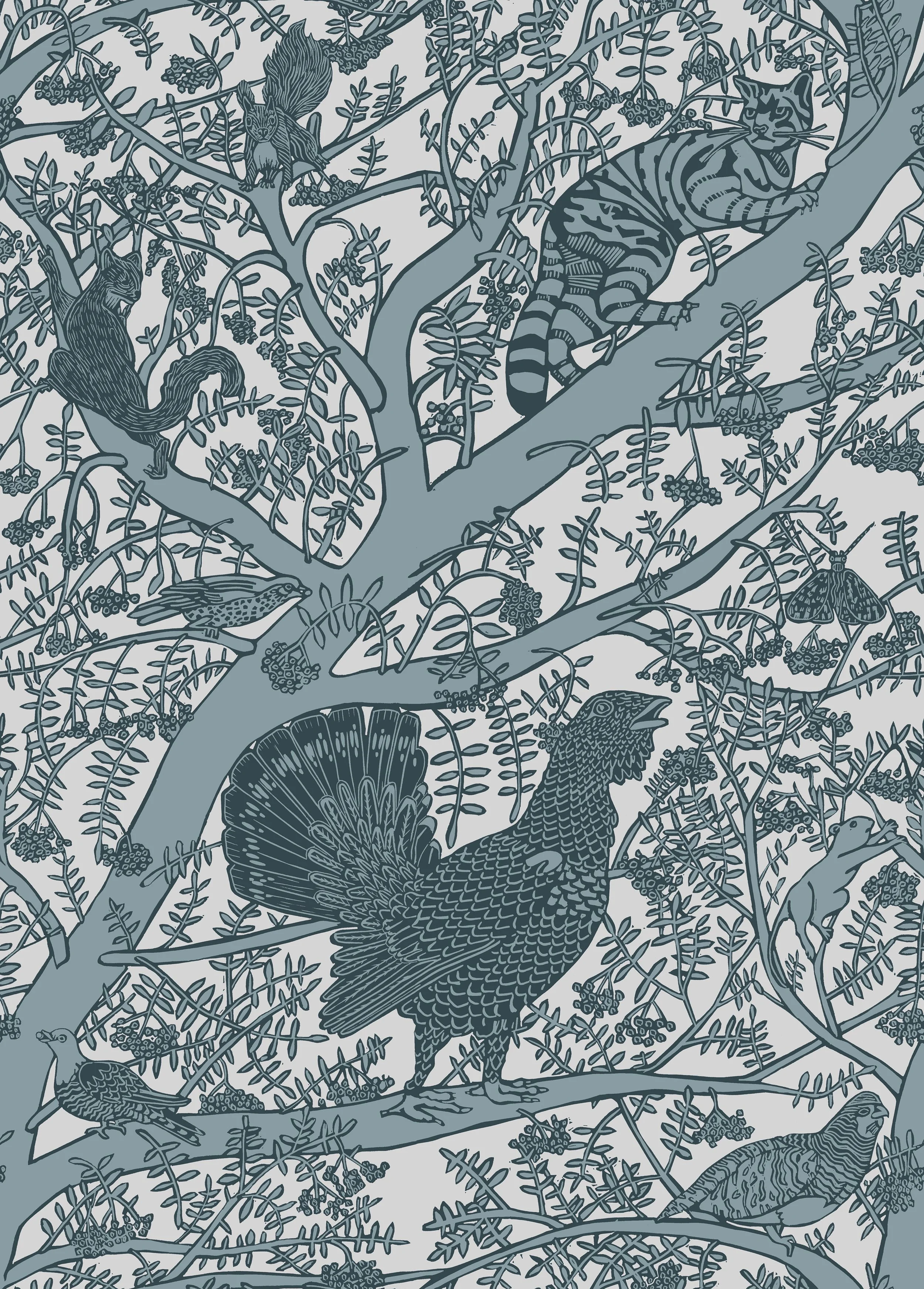 Title: Endangered Animals - Lino Print - Wallpaper repeat 2013
