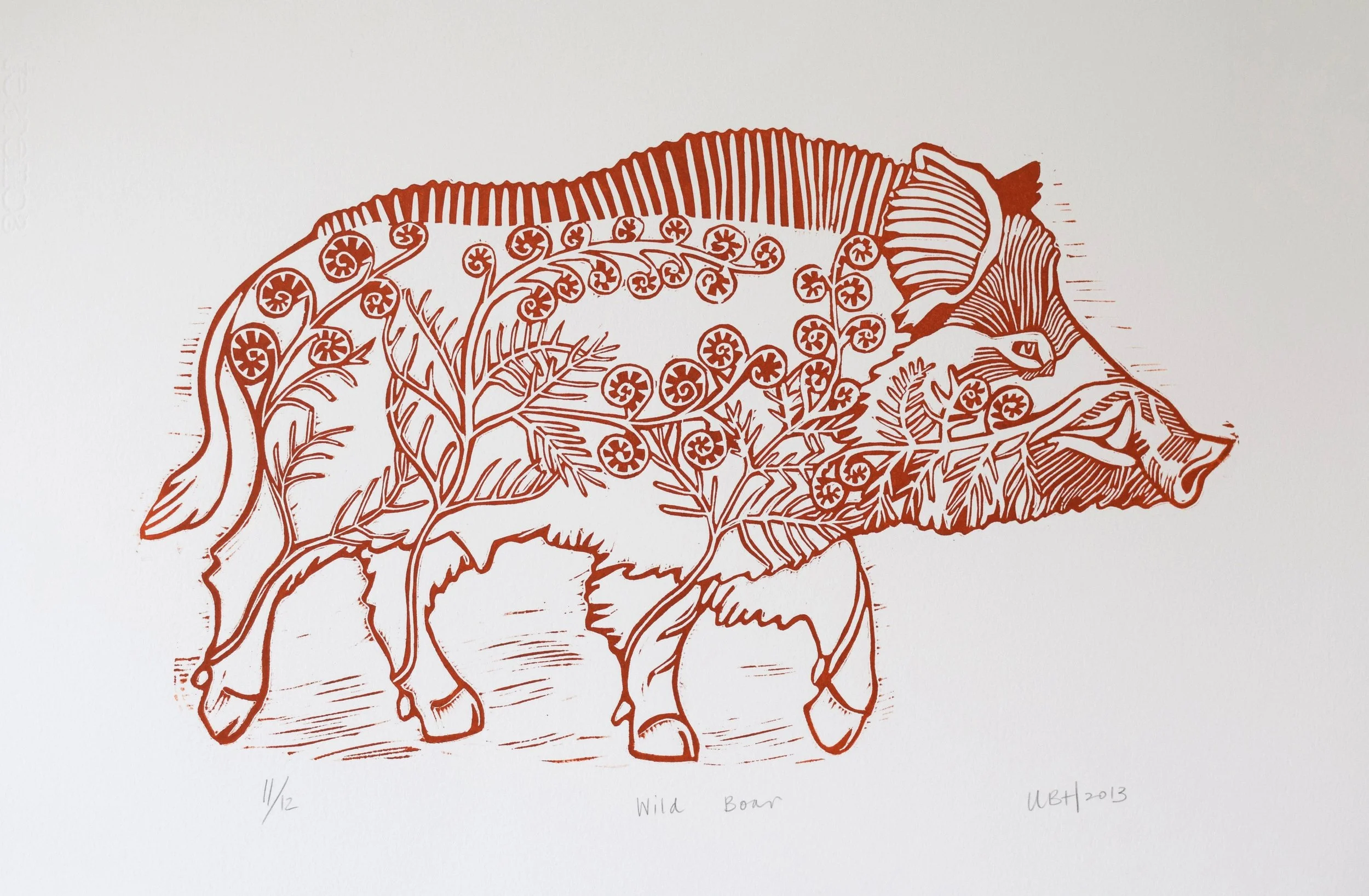 Title: Wild Boar - Lino Print 2013