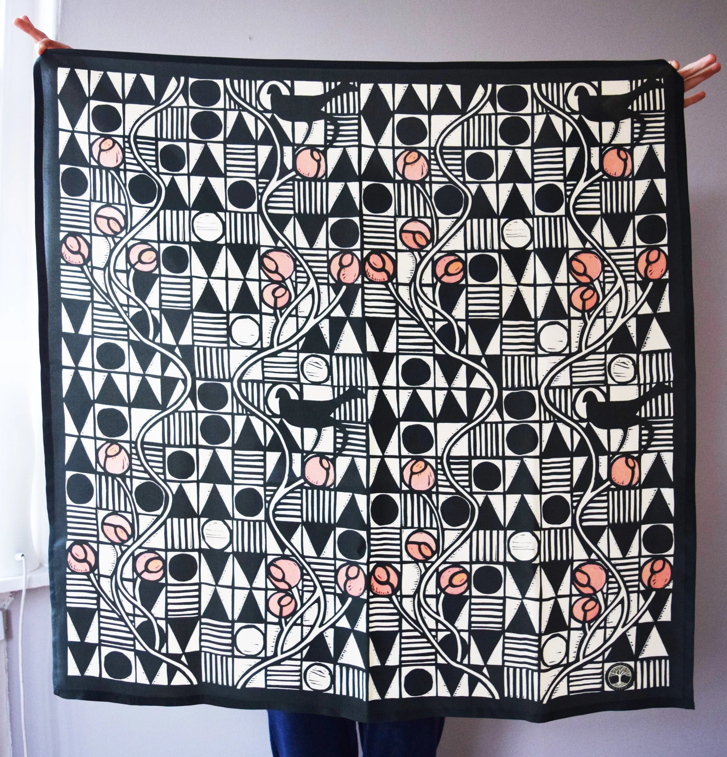 Title: Mackintosh - Lino Print repeat printed on silk 2020
