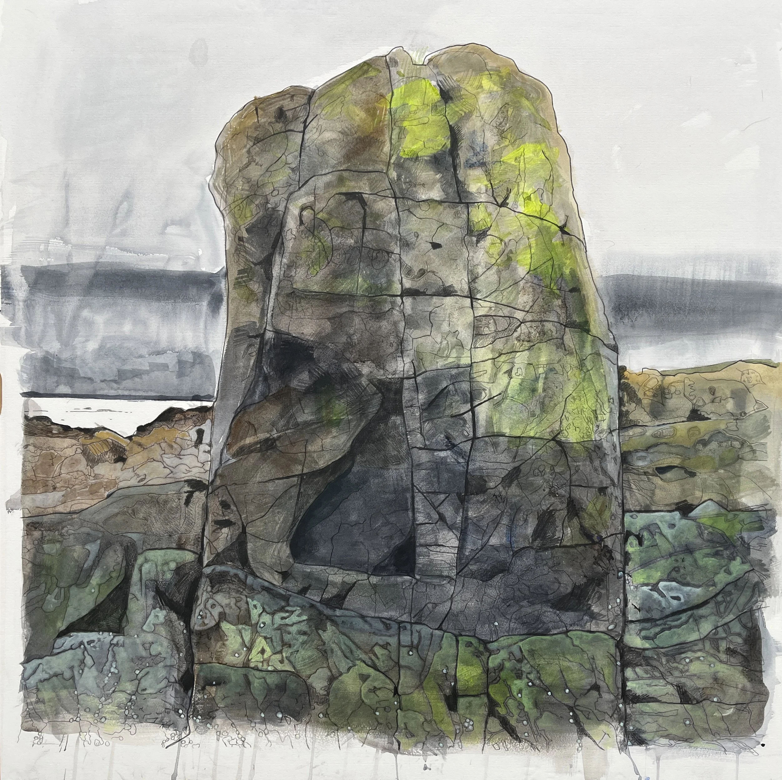 Rock Culzean Beach - acrylic, graphite, ink and sea water