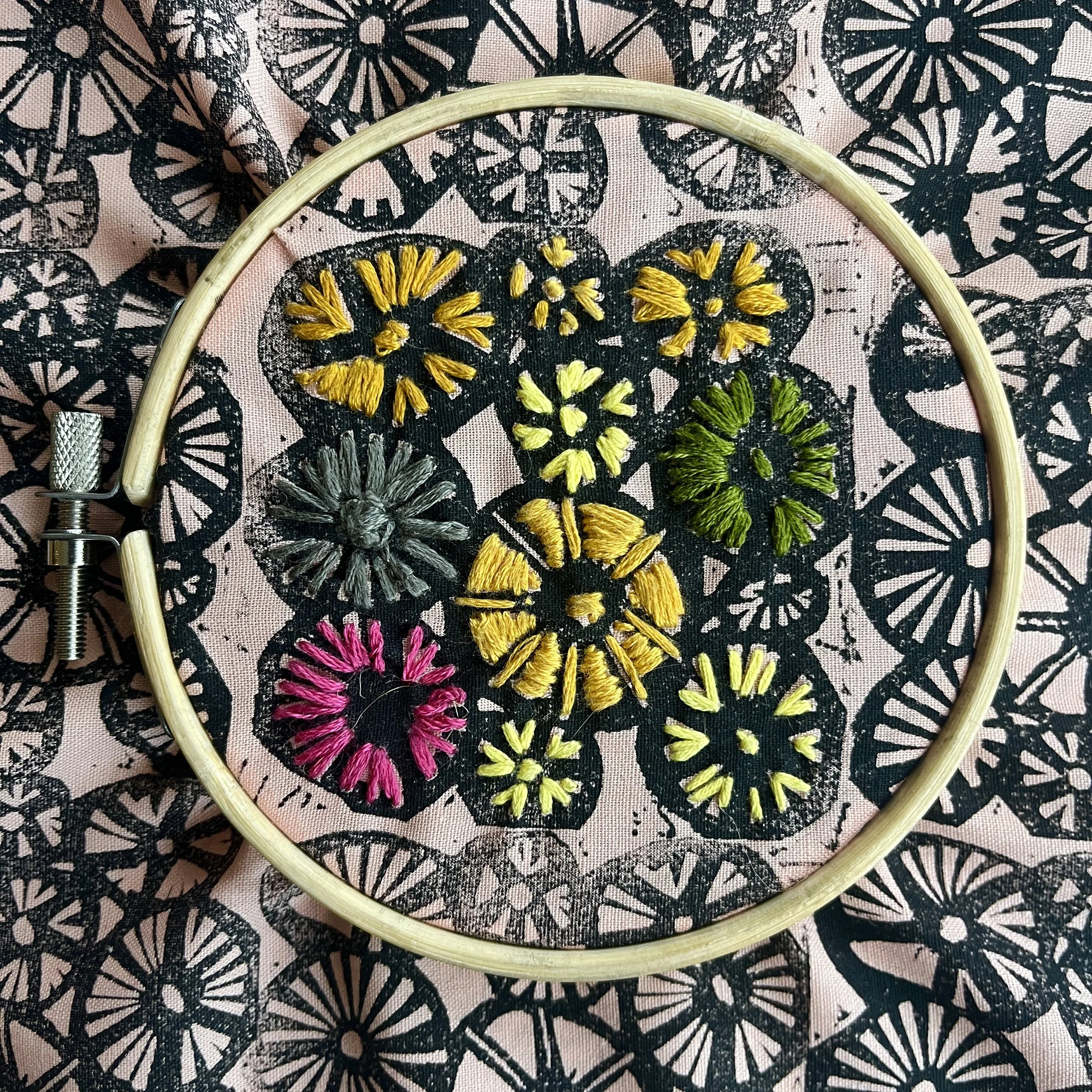 Block print with embroidery