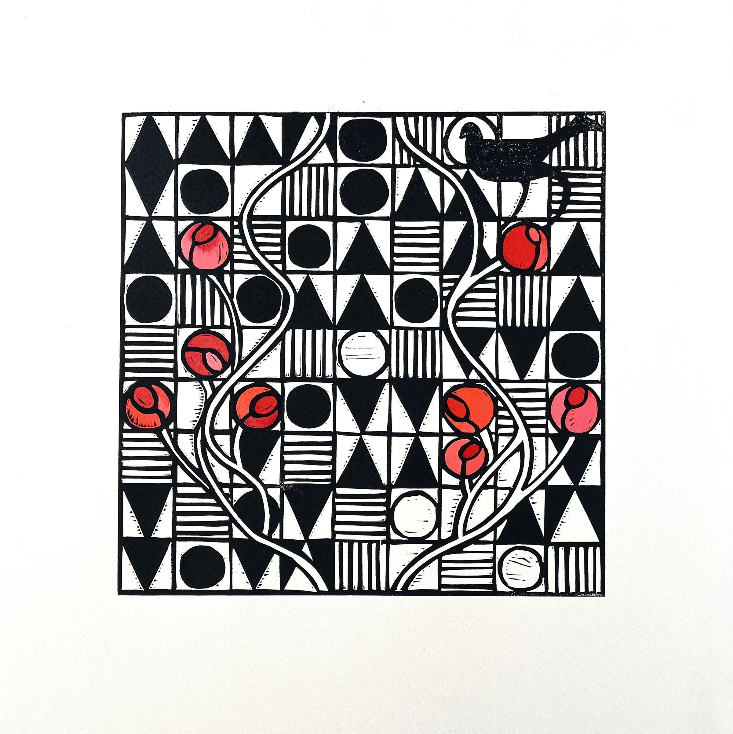 Title: After Mackintosh - LinoPrint - 35 x 35cm Printed on Fabriano 2018