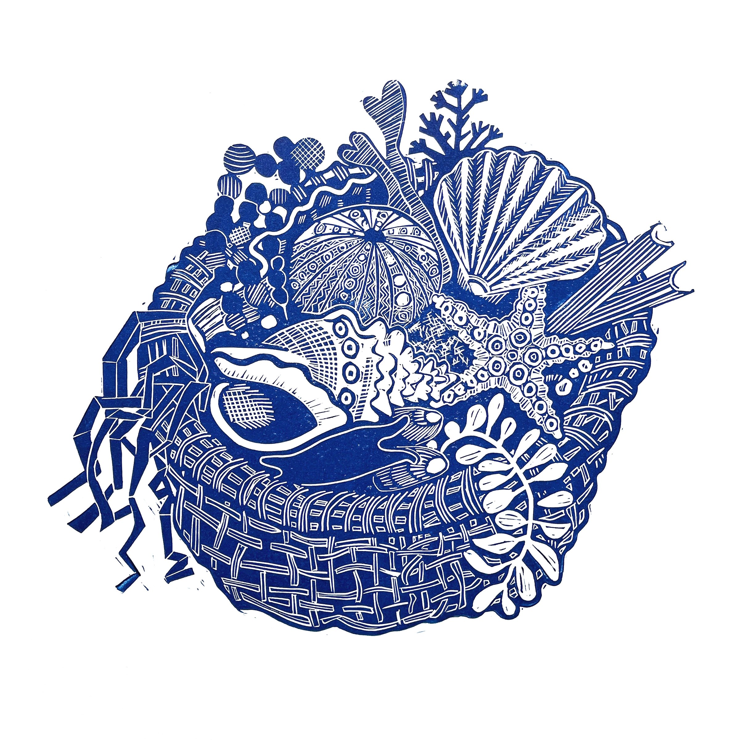 Title: Coastal Forager - Lino Print - 40 x 40cm Printed on Fabriano 2026