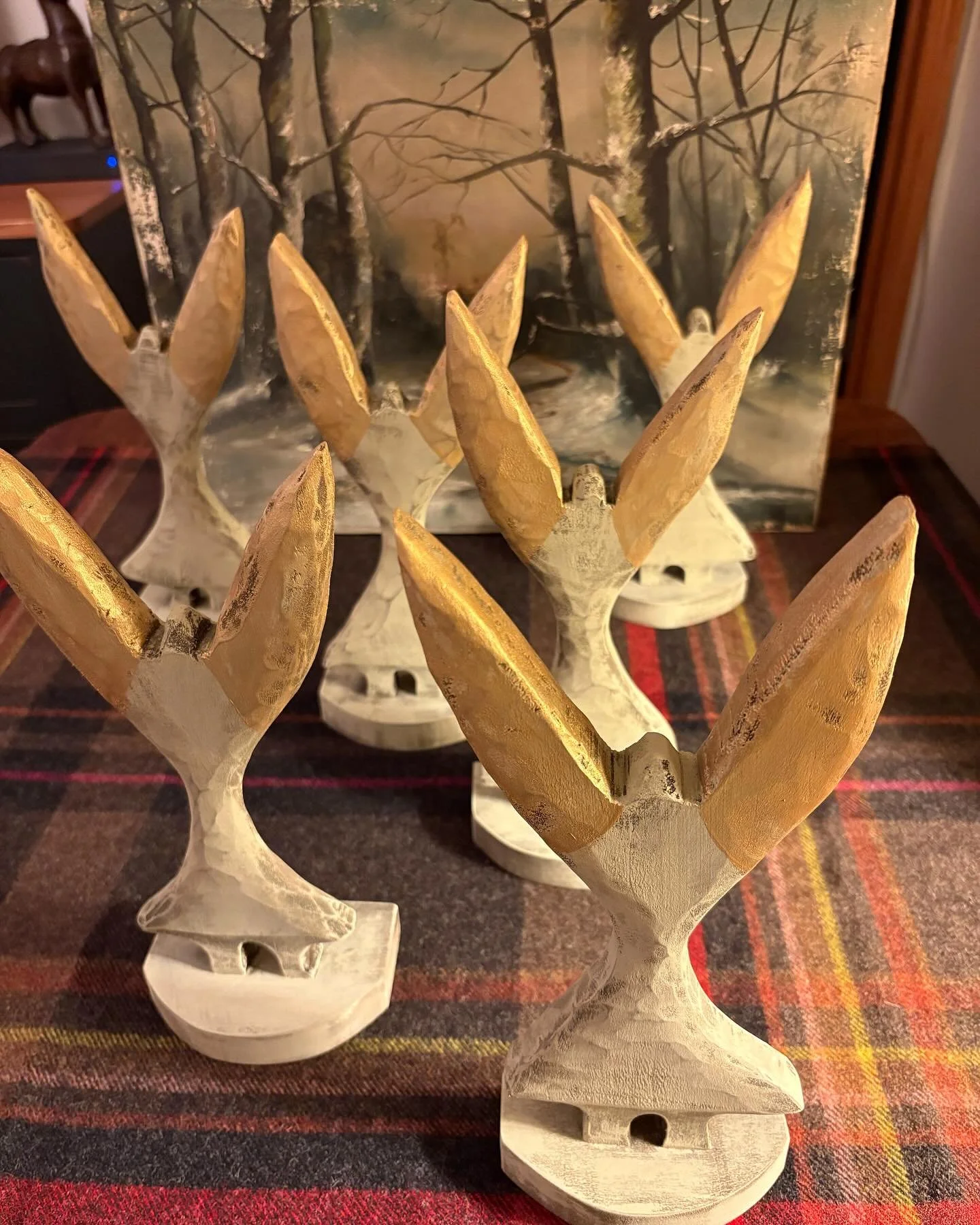 Angels soaring. One-of-a-kind collaborative creations will be in store tomorrow. Truly treasures - carved by Dave and painted by Linda McFadden. #pastbasketmilwaukee #carvedangels #artisan #shopsmall #holidaydecor #carvedwooden #woodenangels #mke #41