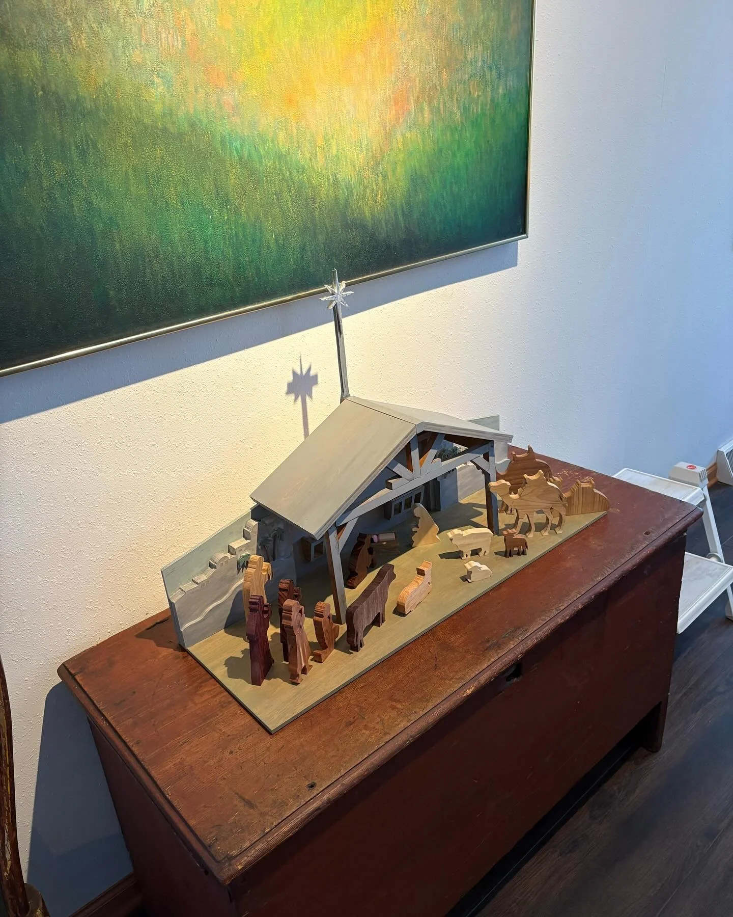 In store Saturday. This beautiful hand carved piece created by a friend of McFaddens. ⭐️ #pastbasketmilwaukee #nativityscene #handcarved #woodwirking  #shopsmall