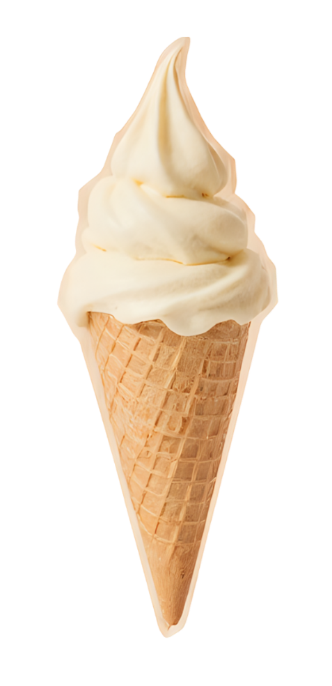 Cream-colored soft serve ice cream in a waffle cone