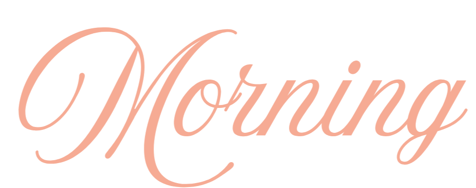 The word 'Morning' written in elegant pink cursive font on a black background.