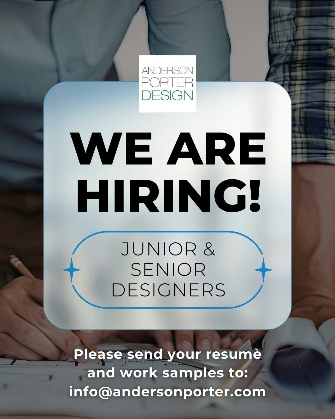 Anderson Porter Design is growing&mdash;and we&rsquo;re hiring! 🏗️

We&rsquo;re seeking Senior- and Junior-level Designers to join our team! ✏️

Collaborate on thoughtful, performance-driven projects across a range of sectors, including controlled h
