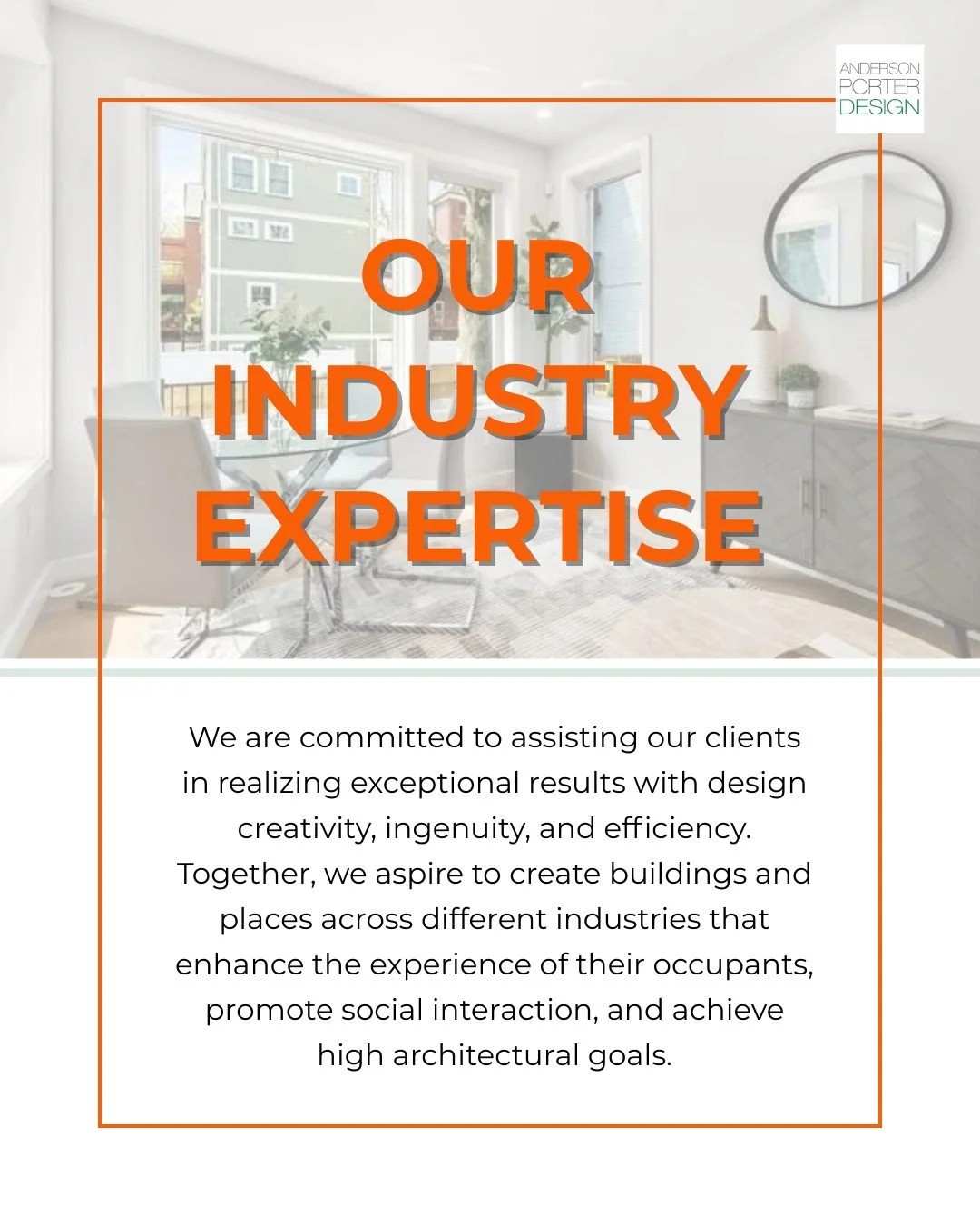 Housing that builds community. 🏘️
Workplaces designed for productivity and culture. 🏢
Industrial spaces engineered for performance and efficiency. 🏭

At Anderson Porter Design, we bring strategic thinking and real-world expertise to every sector w