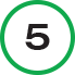 A black circle with a green outline and the number 5 in white inside it.