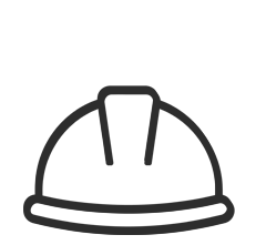 Outline of a construction worker's hard hat representing the construction administration that comes along with architectural work.
