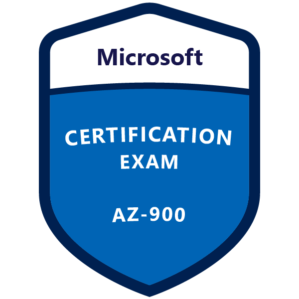 Microsoft certification exam badge for AZ-900.