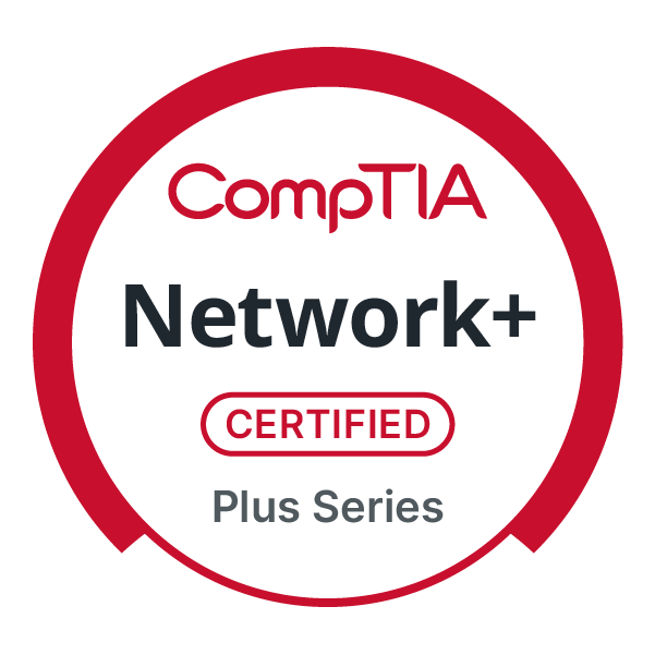 CompTIA Network+ Certified Plus Series badge with red border and white background