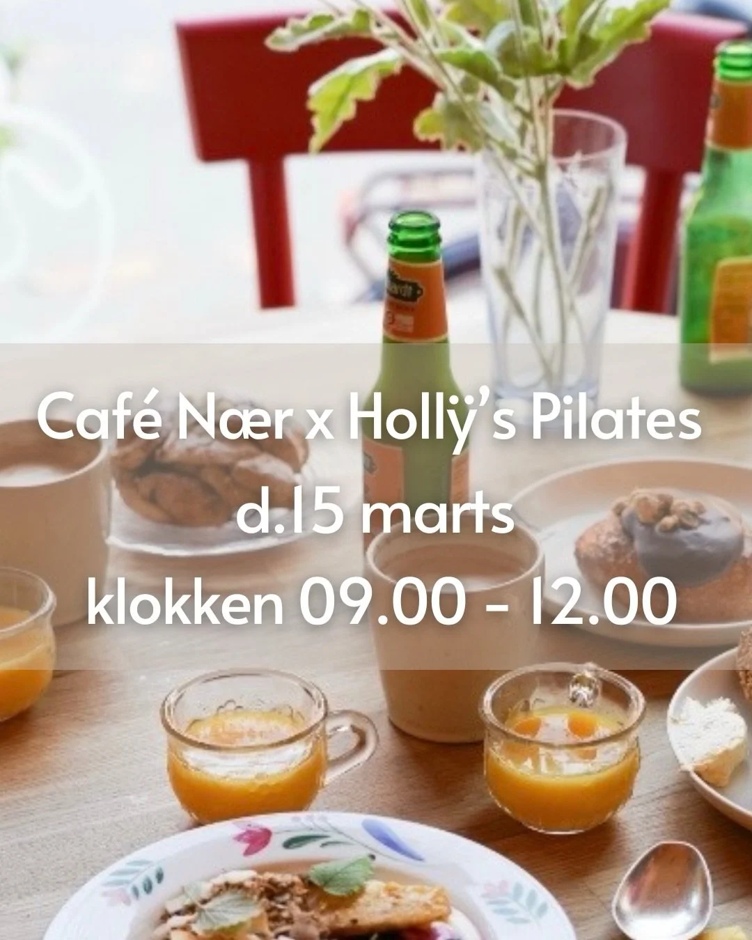 Caf&eacute; N&aelig;r og Holl&yuml;&rsquo;s Pilates‑event d. 15. marts! ❤️&zwj;🔥

Vi gl&aelig;der os til at m&oslash;de jer til vores dejlige og morgenfriske event i samarbejde med @cafenaer!
Dagen starter med en l&aelig;kker morgenreformer‑time med