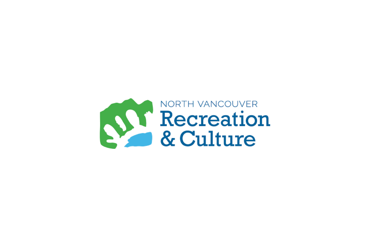 Logo of North Vancouver Recreation & Culture featuring a stylized green hand holding a blue water activity.