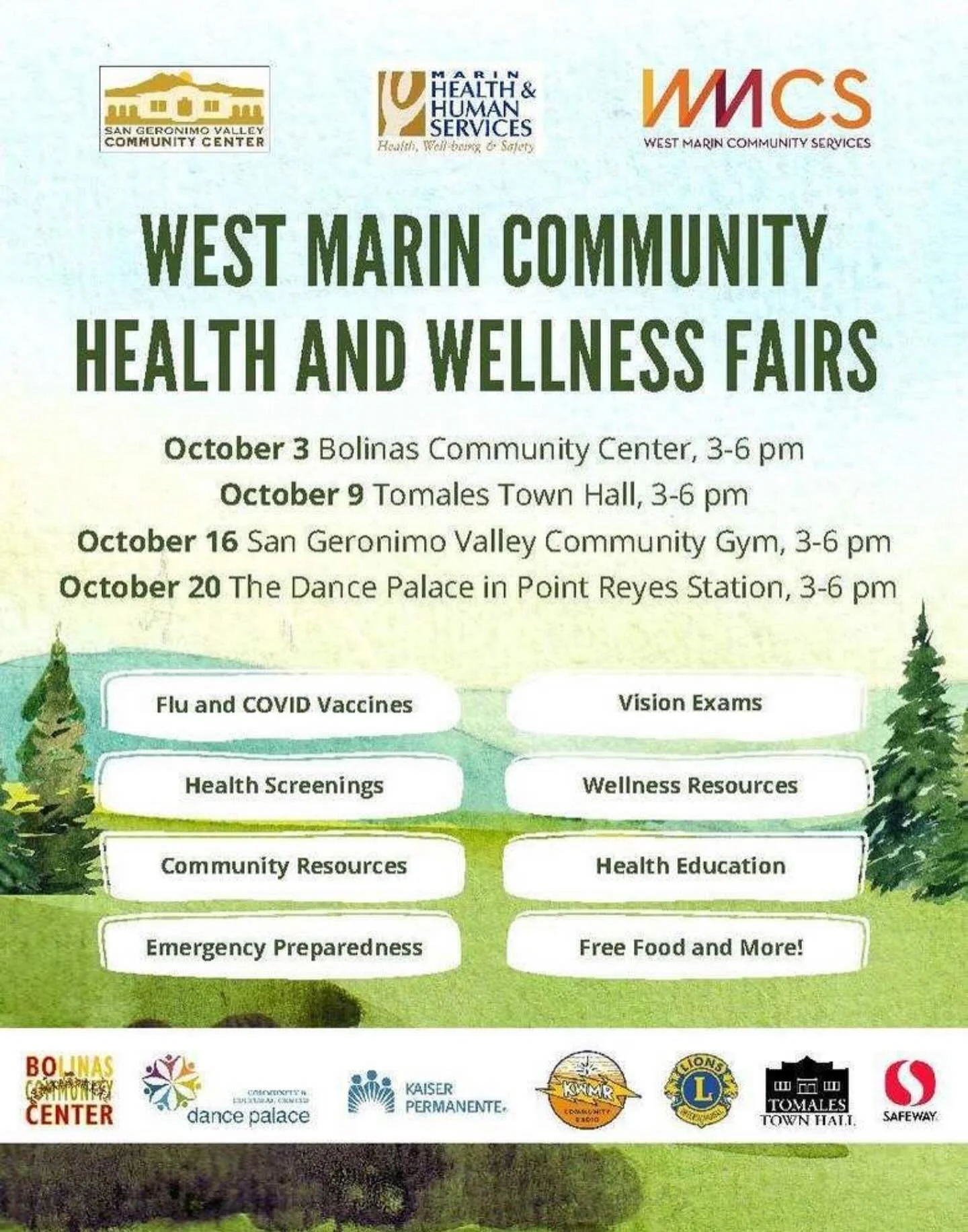 🌟 Attention scholarship students from Find Your Way and community members! Join us for a FREE West Marin Health &amp; Wellness Fair at the San Geronimo Valley Community Center on Thursday, October 16, from 3 PM - 6 PM! 🏥✨ 

Access important health 