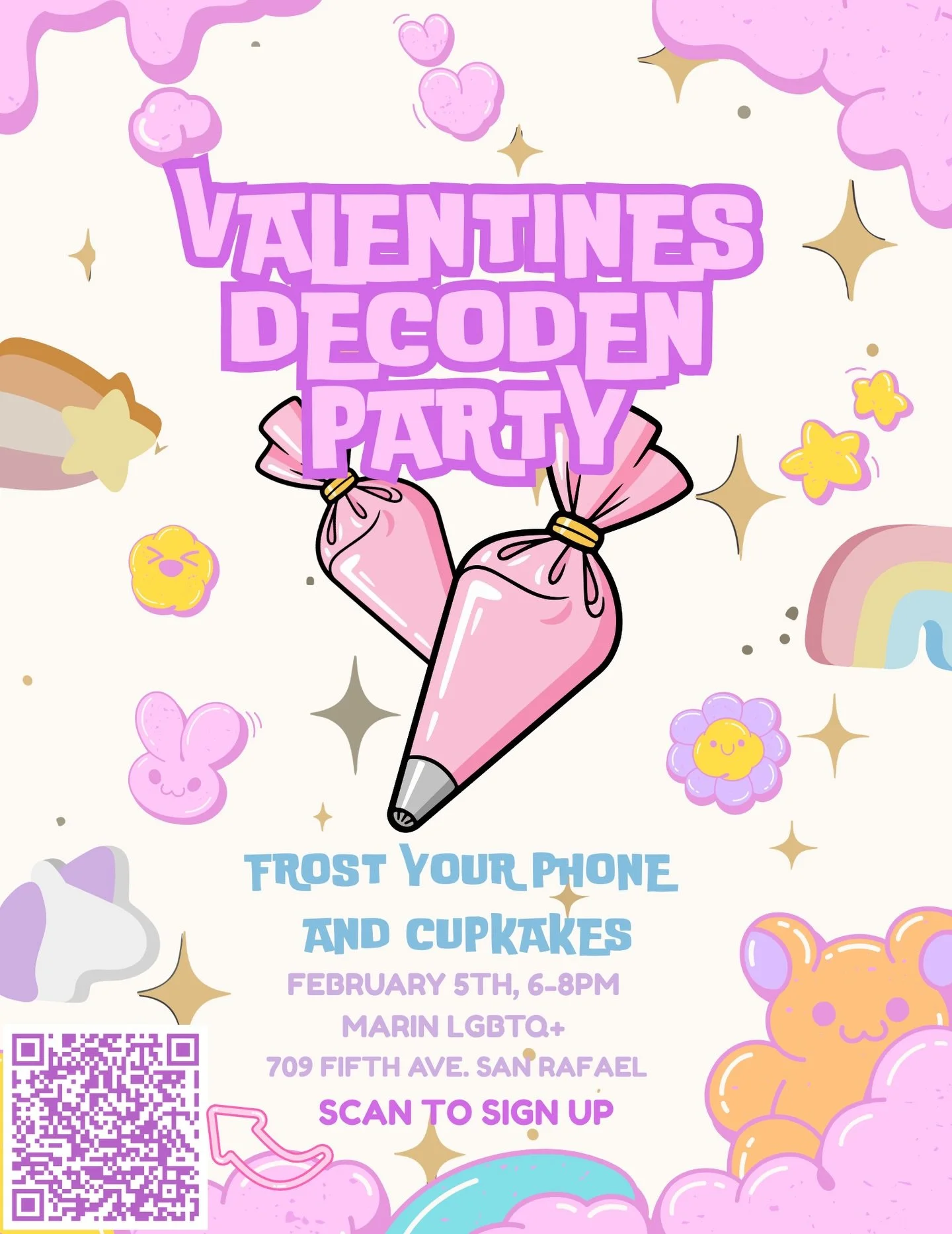 Our LBGTQIA+ planning team will be hosting a Valentine&rsquo;s Decoden Party! Come join us in make some sweet looking phone cases and cupcakes. Check out the last slide to see what they could look like! Sign up at the link in our bio or scan the QR c