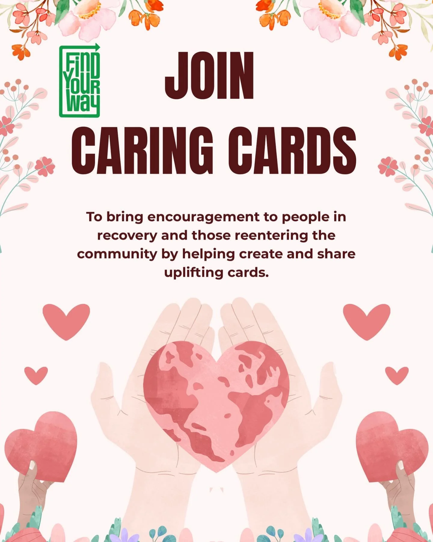 💌 Join the Caring Cards Team!

Caring Cards sends heartfelt messages of hope and encouragement to people struggling with mental health, substance use, or reentering the community after incarceration. Your words can remind someone they are not alone 