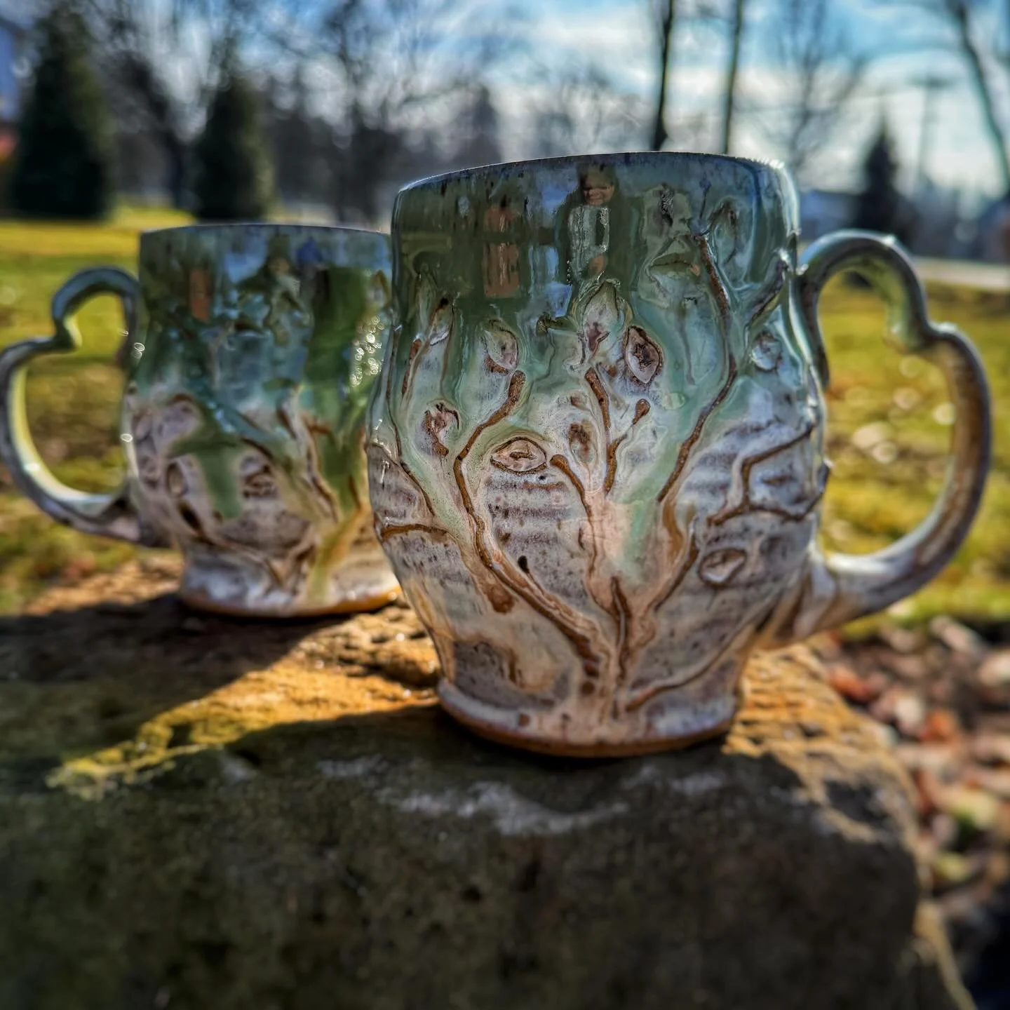 I don&rsquo;t normally take product photos outside because reflections can get weird and consistency is important to me. But when I got up and unloaded the kiln and saw these and the gorgeous morning light, well, it was just meant to be.  I&rsquo;ll 