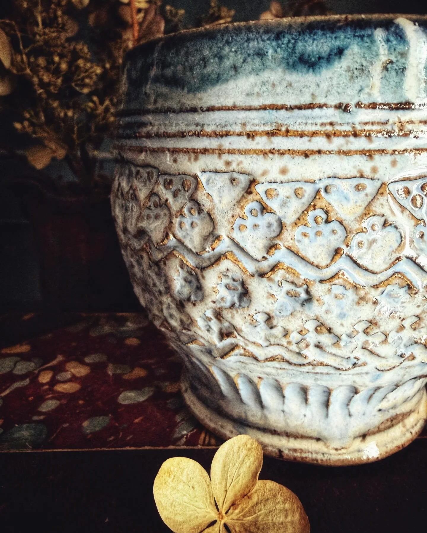 I wish I could knit like this&mdash; fair isle and cables and color work with magical creatures worked into soft wooly fibers. Alas. I (currently) cannot.
But! I can make them in clay. 
Just keeping on doing the things I can until I can do other thin