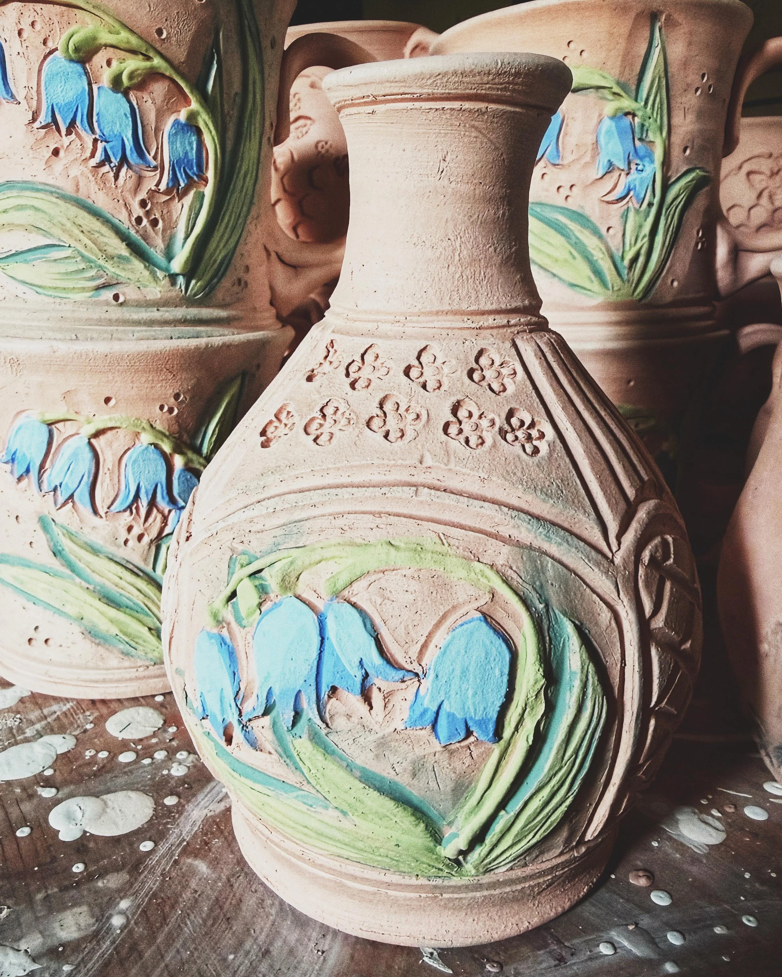 &ldquo;The already and the not yet&rdquo; by Jordan Durbin 
Clay and underglazes 
#thepotteress #bottlevases #whowasandisandistocome #alreadandnotyet