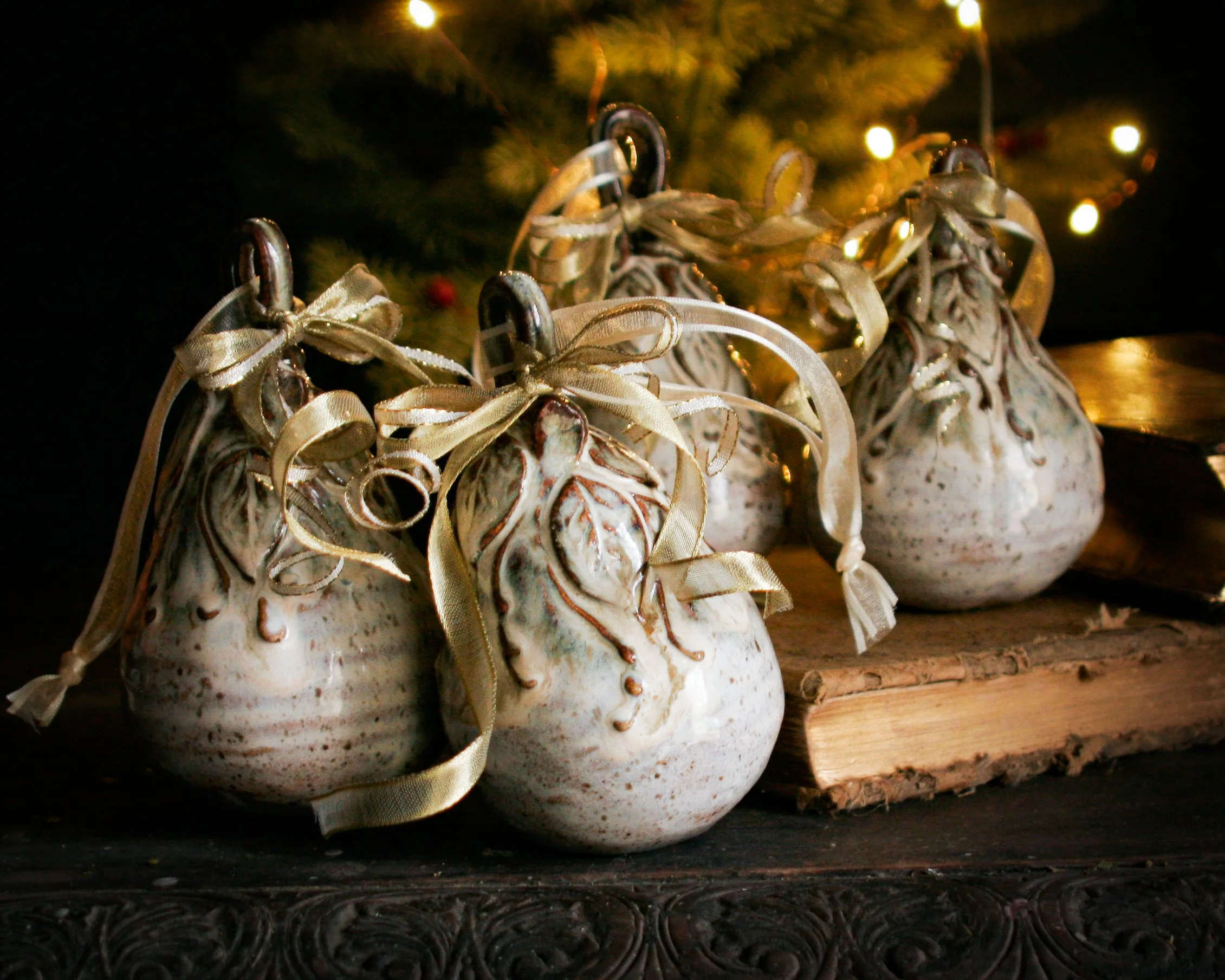 Cream Ceramic Acorn Ornament
