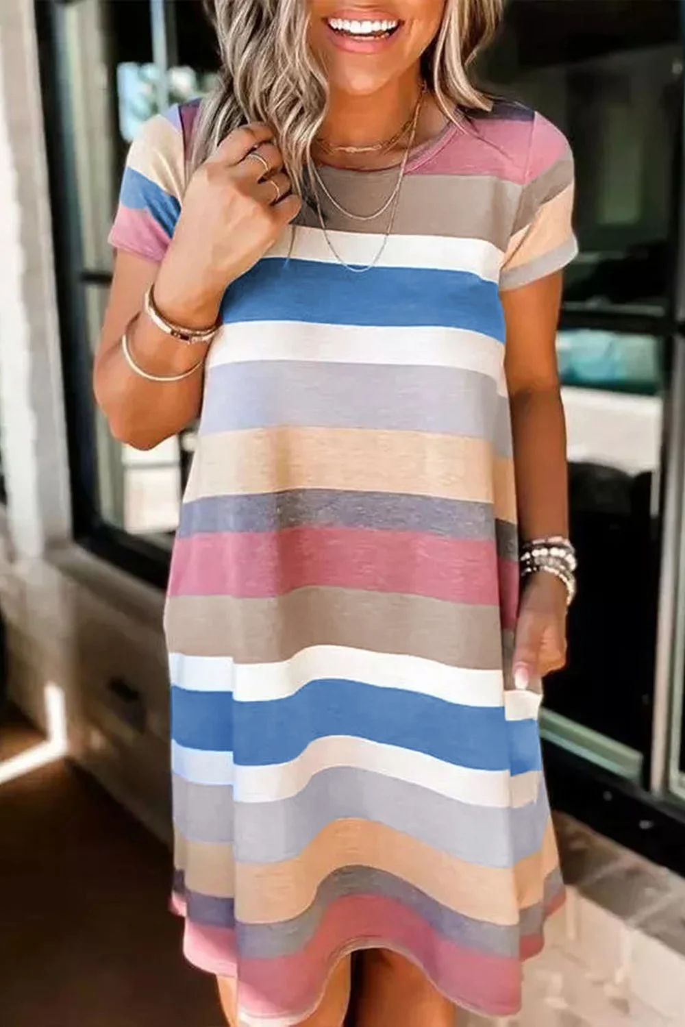 Multicolor Striped T Shirt Dress Multicolor Striped T Shirt Dress
