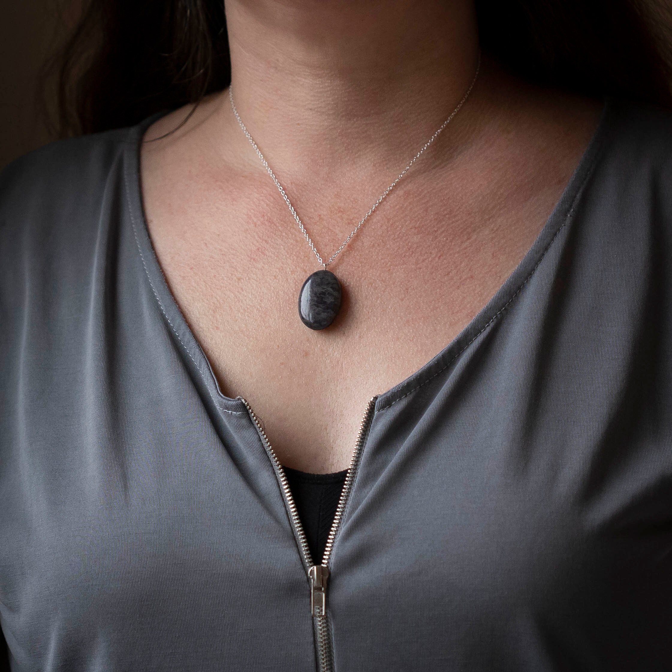 Beautiful dark blue oval Iolite Gemstone silver necklace.