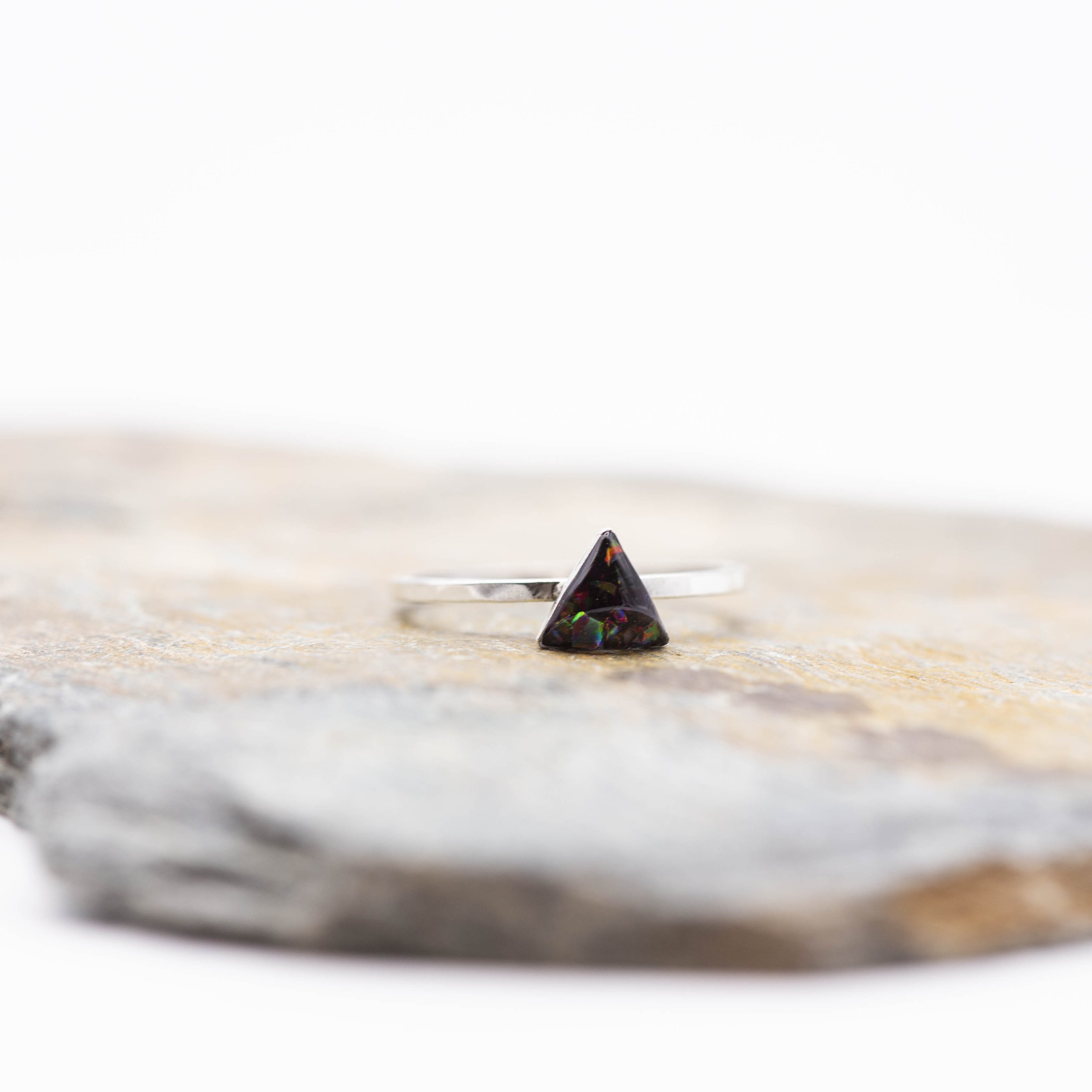 Antique Silver Red Opalite Triangle Stacking Ring