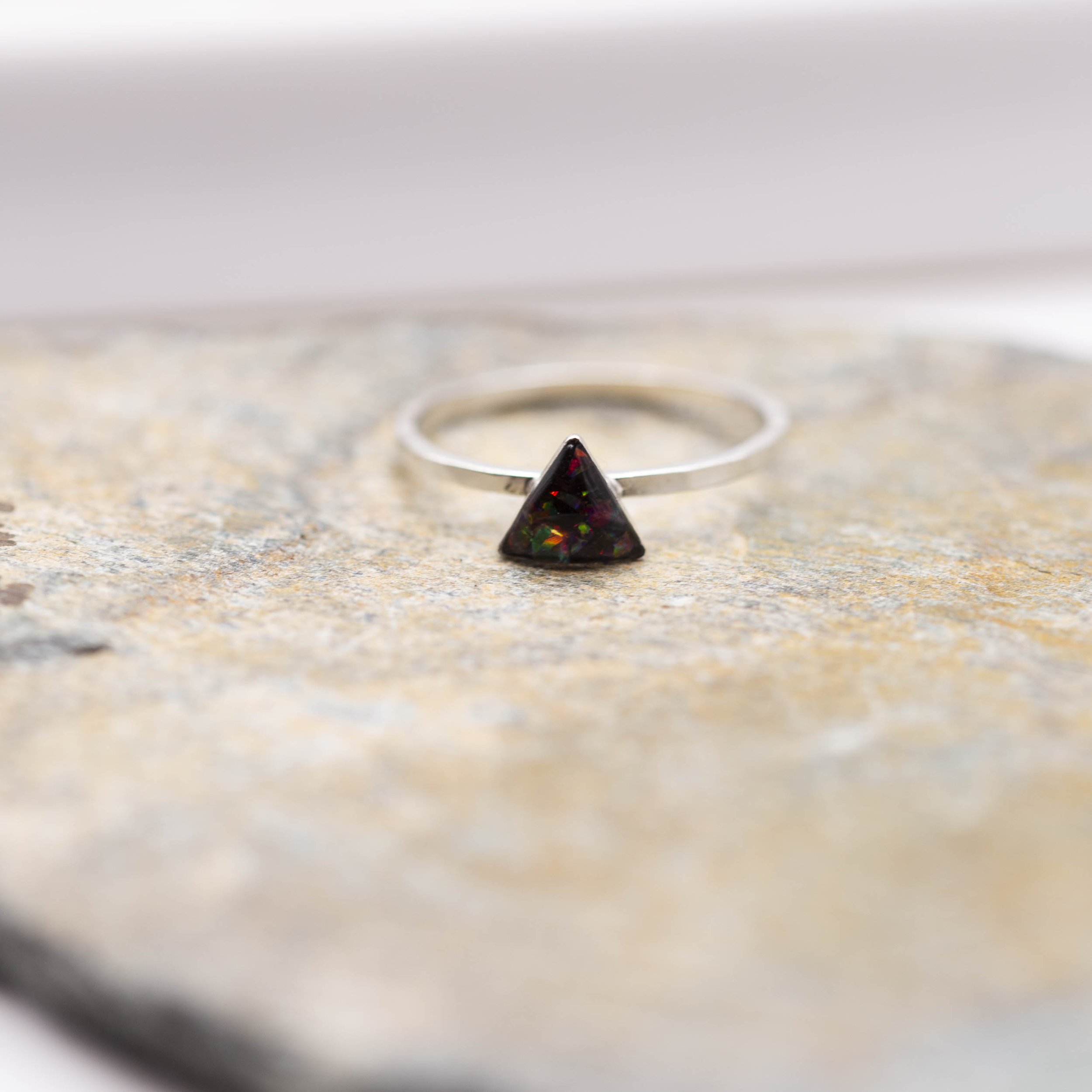 Antique Silver Red Opalite Triangle Stacking Ring
