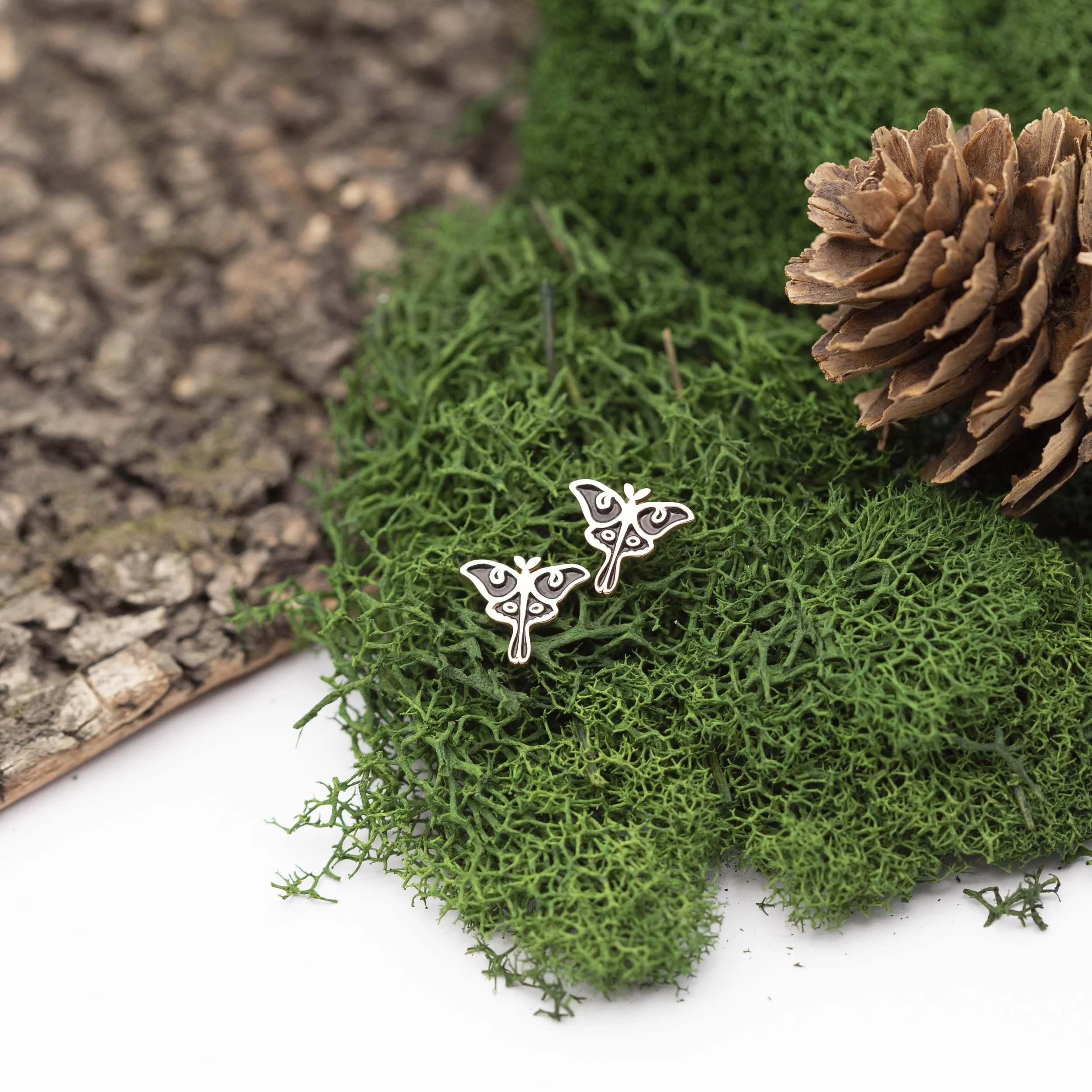 •LITTLE LUNA MOTH• bronze stud earrings